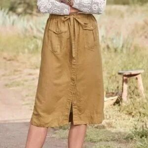 Sundance Linen Blend Mustard Yellow Button Front Midi Skirt